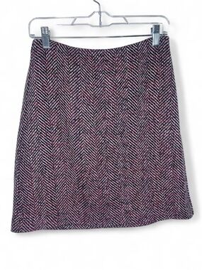 LOFT Red Black Herringbone Mini Skirt Women’s Size 0 Dark Academia Preppy Tweed